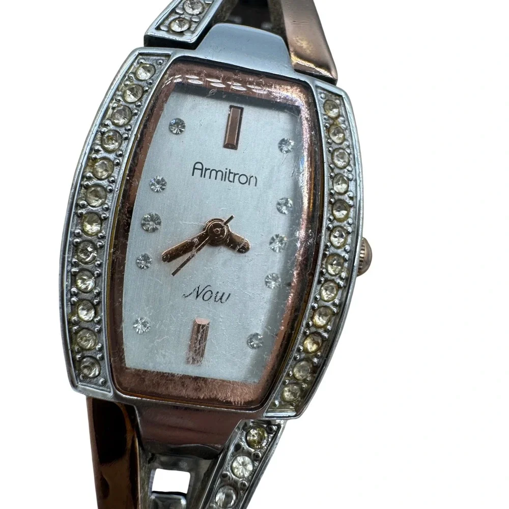 Armitron‎ Now Women's Two Tone Crystal Bezel Dress Watch Silver Rose Goldtone
